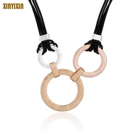 style gold circles pendant necklace for women retro color round black leather chain choker necklace 2019 fashion jewelry gift