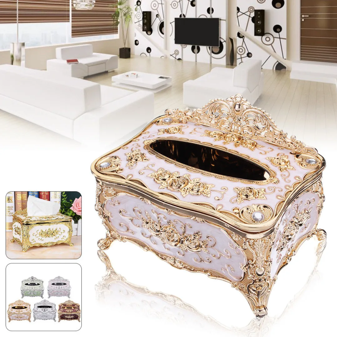

Elegant Gold Tissue Box Cover Chic Napkin Case Holder Hotel Home Decor Organizer New 5 Color