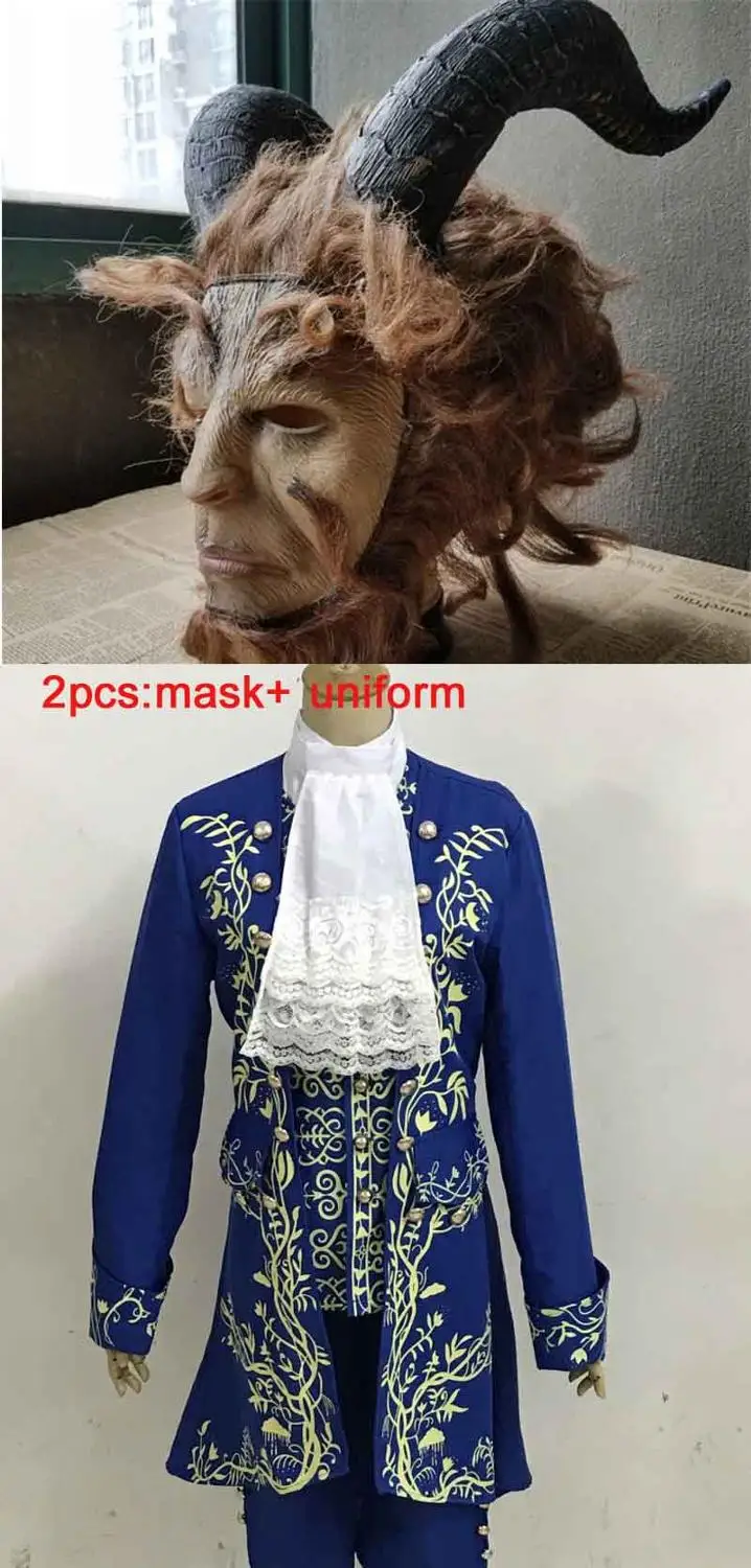 Uniform Add Mask Красота и с рисунком из мультфильма «Красавица и Чудовище» Адам принц маска Костюмы для косплея страшная Маска Из Латекса Тип взрослых Косплэй опоры Хэллоуина праздничная одежда - Цвет: Uniform Add Mask