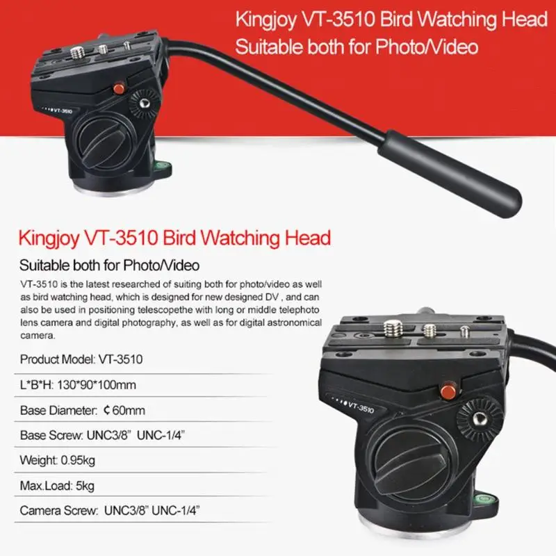 Kingjoy VT-3510 панорамная головка штатива Гидравлическая жидкость видео головка для штатива монопод держатель камеры подставка для мобильных зеркальных фотокамер DSLR