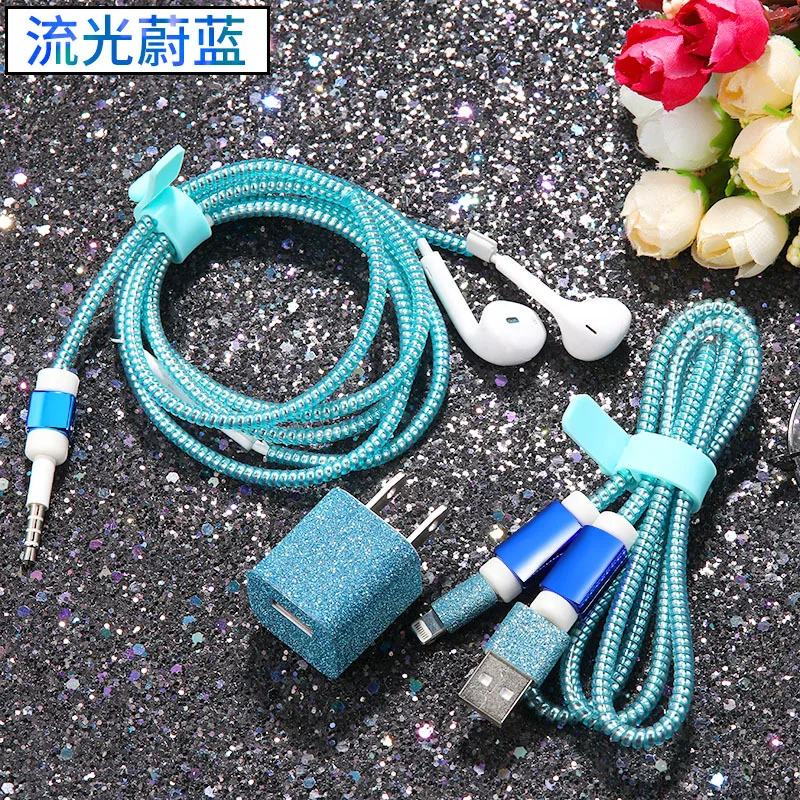 Мода ТПУ Спиральный шнур кабель протектор для iPhone x 8 6 7 USB зарядное устройство Bling наклейки с кабель Winder провода Организатор