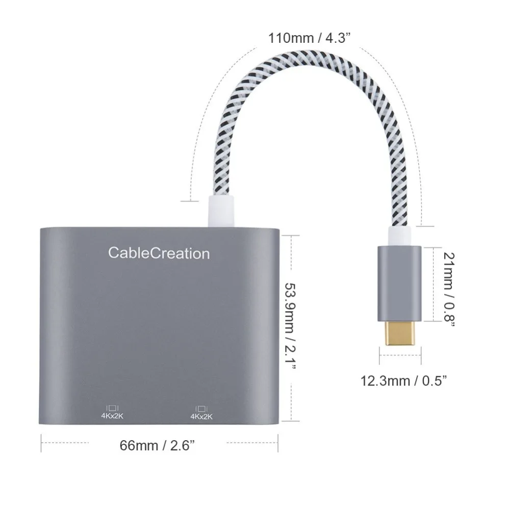 USB C к двойному HDMI 4K Type 2 адаптеру совместим с блоком совместимости/iMac/Chromebook Pixel/Yoga