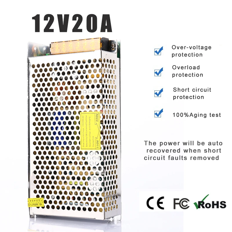 

AC100V-240V to DC 12V20A 240w Voltage Transformer Switch Power Supply for CCTV / LED Strip Power Supply Adapter