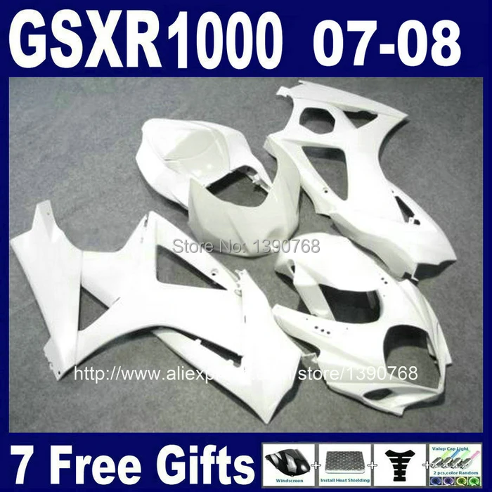 

7 Free gifts ABS fairing body kit for SUZUKI K7 07 08 GSXR1000 all white fairings set GSXR 1000 2007 2008 CB49