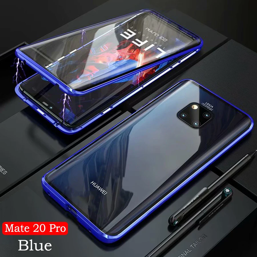 Магнитный адсорбционный металлический чехол для huawei mate 20 Pro mate 20 Etui Роскошный 360 Полное покрытие передняя задняя двойная стеклянная Защитная крышка