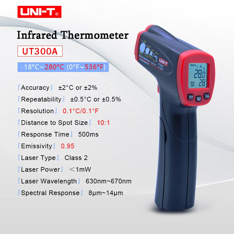 UNI-T UT300A/300C/300 S Бесконтактный лазерный Инфракрасный цифровой Инфракрасный термометр пистолет с ЖК-дисплеем измеритель температуры - Цвет: UT300A