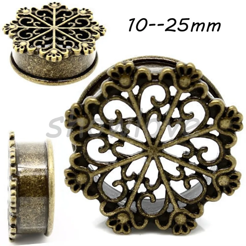 

Showlove-16Pcs Tribal Snow Flake Antiqued Brass Ear Flesh Tunnel Plug Gauge Earrings Single Flared Expander 10--25mm