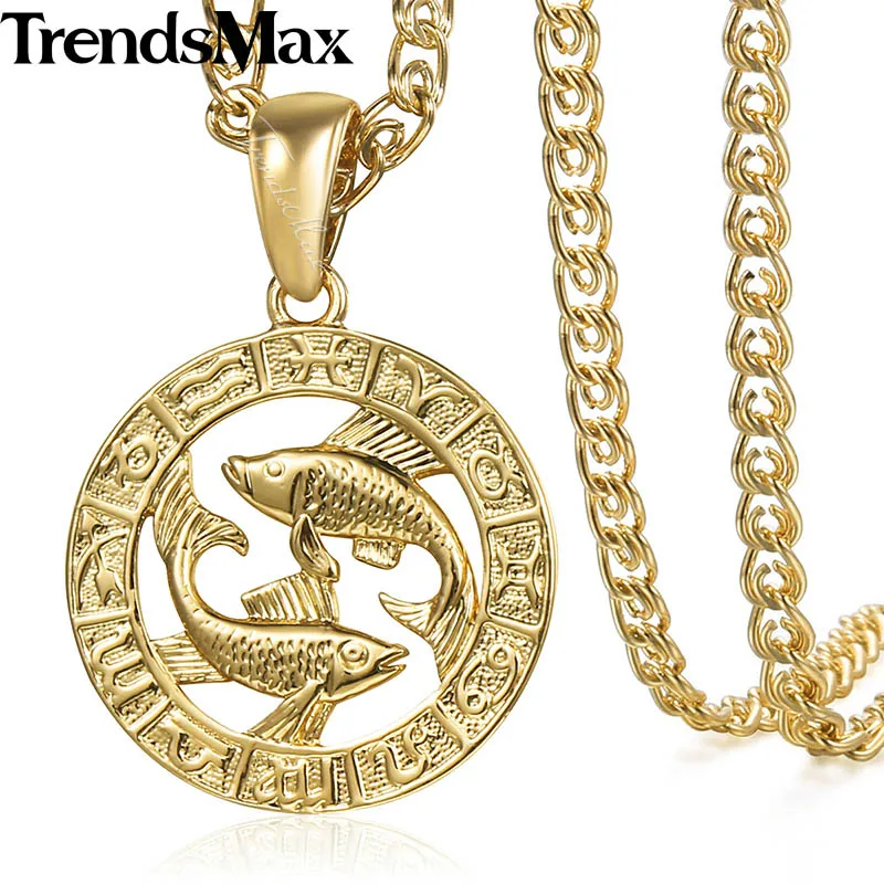 GP368 19.6inch Chain Знак зодиака рыбы ожерелье s для женщин и мужчин 585 розовое золото кулон ожерелье для мужчин и женщин ювелирные изделия Горячие личные подарки на день рождения GP286 - Окраска металла: GP368 19.6inch Chain