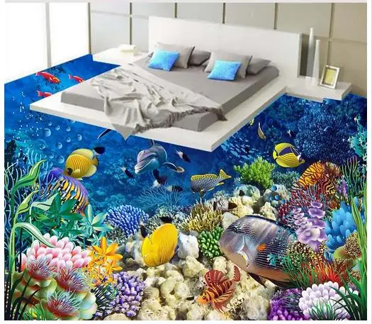 3d wallpaper custom flooring painting room murals underwater dolphin floor tile photo wallpaer | Обустройство дома