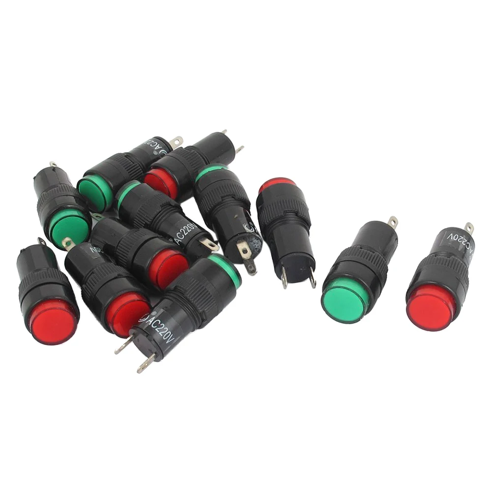 AC 220 V 2 P сигнальные лампы Красный Зеленый пилот Индикатор 12 штук|pilot light bulbs|pilot