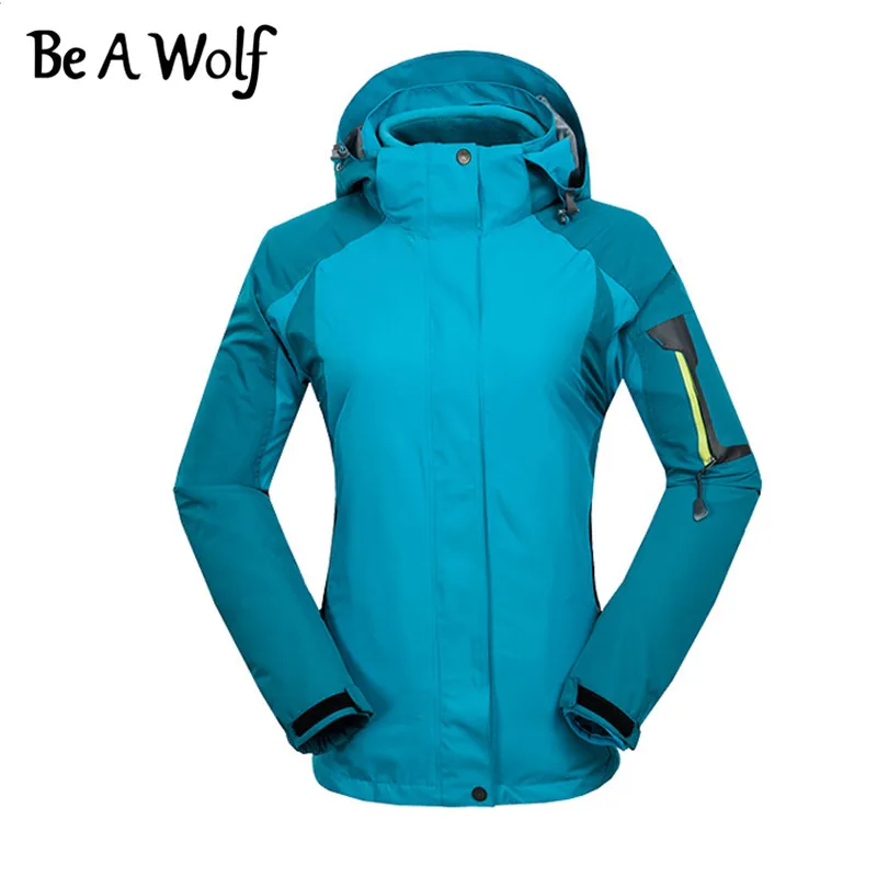 Походные куртки Be A Wolf для мужчин и женщин, уличная одежда для кемпинга, лыж, охоты, рыбалки, зимняя водонепроницаемая ветровка J1514/J1515 - Цвет: women-lake blue