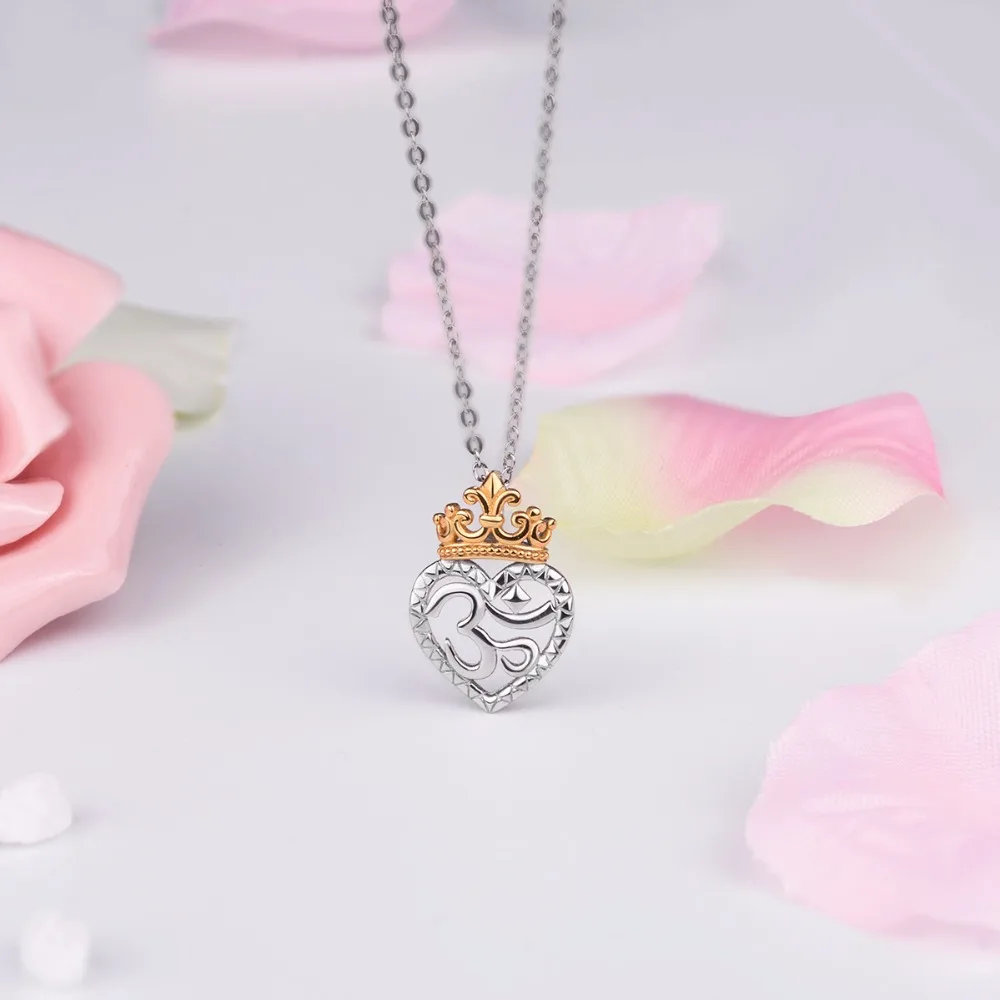 Angel Caller 925 Sliver Golden Crown Heart Necklace &ampPendant Mysterious Symbols Choker Fine Jewelry for Women Birthday Day Gifts |