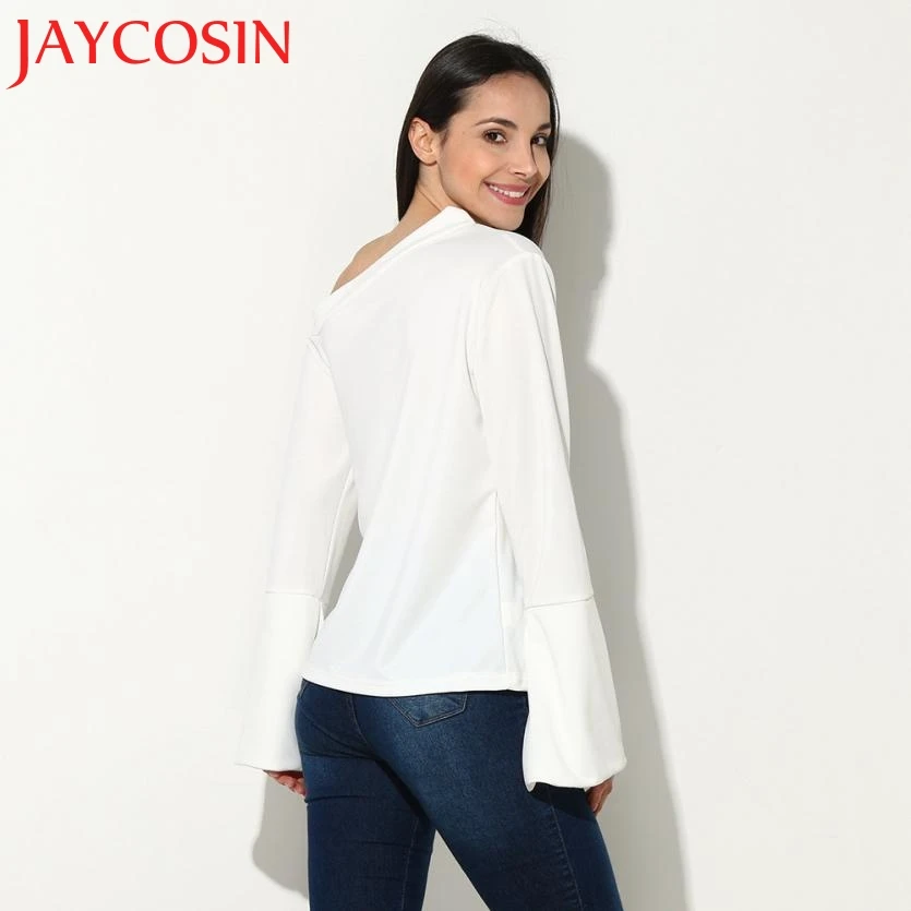 Женская Однотонная футболка с длинным рукавом открытыми плечами|Футболки| |