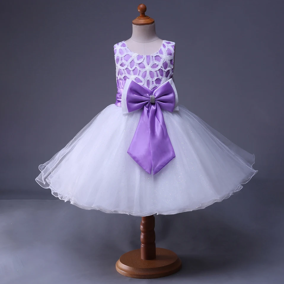 Cutestyles 5 Colors White Lace Girl Party Dress High Waist Big Bow Pink Flower Girls Dresses Kids Purple Summer Clothing GD31115 | Детская