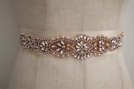 

Rose Gold Crystal Bridal Sash Silver Wedding Rhinestone Sash Wedding Dress Belt