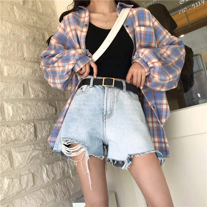 

HziriP Hot Selling New 2019 Summer Fashion Patchwork Color Streetwear Ladies Slim High Waist Sexy Jean Denim Wide Leg Shorts