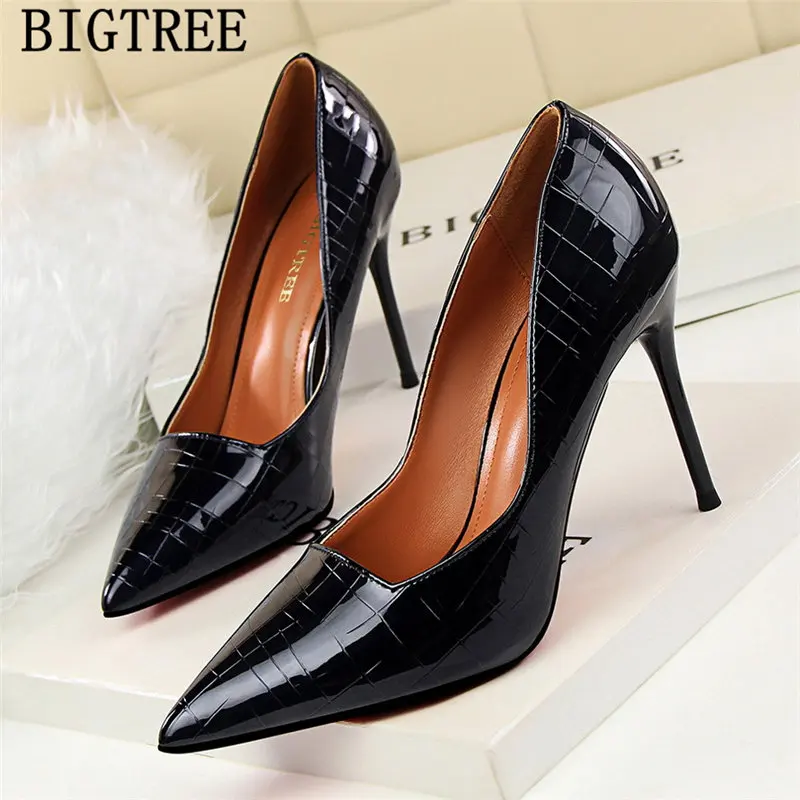 New Arrival 2021 Gold Shoes Patent Leather Silver Heels Bigtree Stiletto Office Women Fetish High Ayakkabi | Обувь