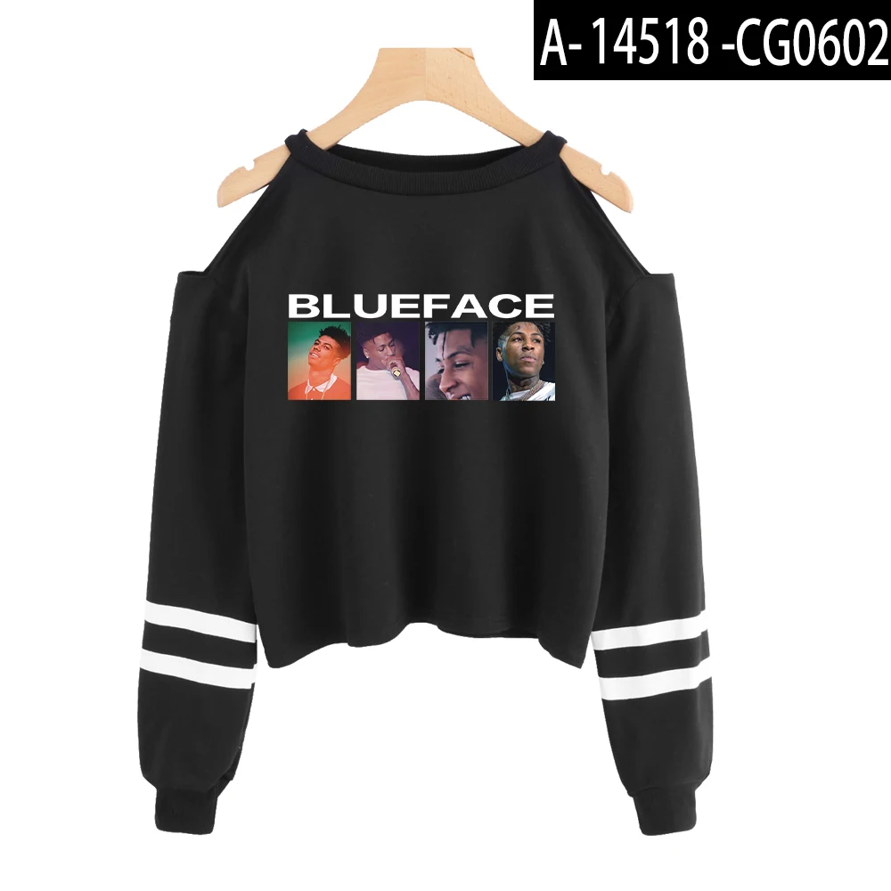 Толстовка-пуловер с принтом Eminem и Blueface, Женская толстовка с открытыми плечами, топы, рубашка, женская одежда, Толстовка Женская - Цвет: Синий