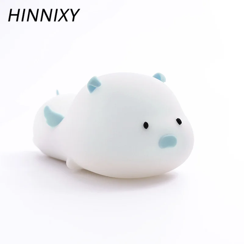 Hinnixy Милая свинья Ночник детская прикроватная LED ГРМ розовый синий красочные USB