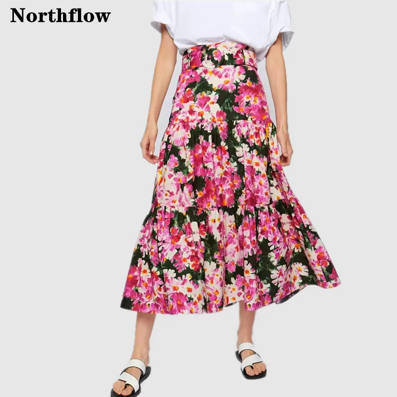 Northflow 2019 юбки женские mujer moda с цветочным принтом трапециевидной формы до середины