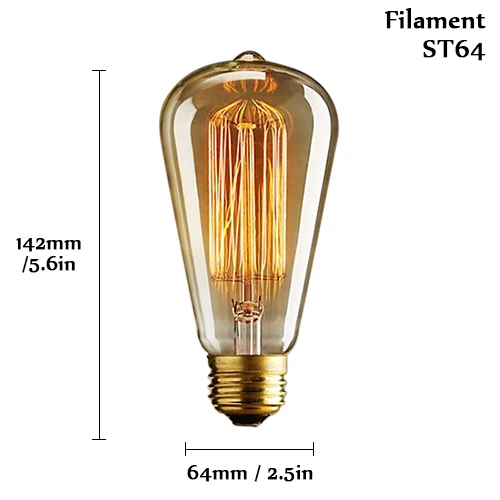 ST64 Filament Ретро Edison led светильник лампочка E27 220 В 40 Вт A19 A60 ST64 T10 T45 T185 G80 G95 нити Винтаж ампулы лампа накаливания Эдисона лампа - Цвет: ST64 Filament