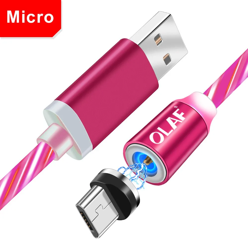 Red Micro USB Олаф сверкающий Блестящий Магнитный кабель для быстрой зарядки светодиодный кабель микротипа для Iphone 7 8 Plus X XR XS Max для Xiaomi Redmi Note 7 - Цвет: Red Micro USB