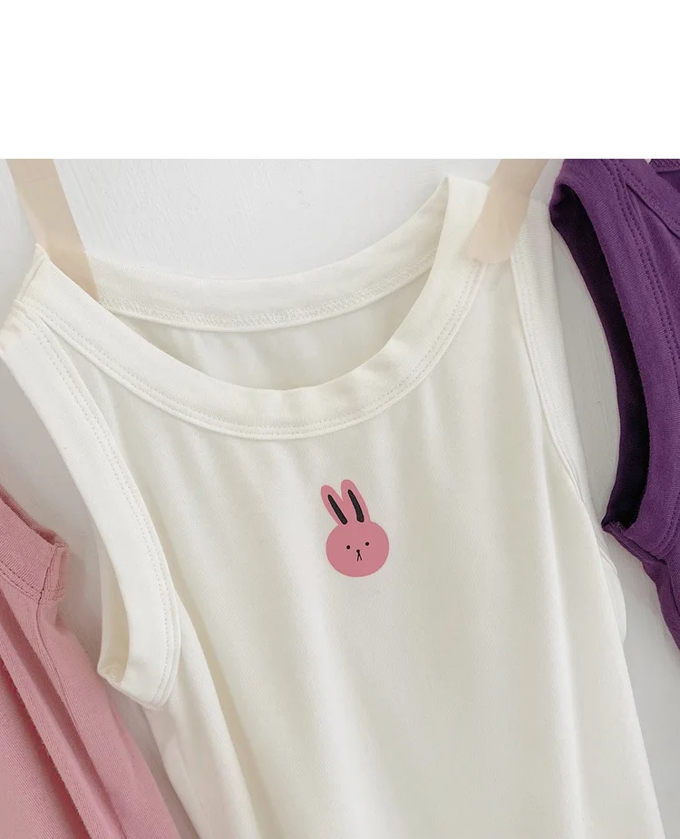 Boys Girl Vest Undershirts Kids T-shirt Toddler Children Cotton Soft Tees Sleeveless Bunny Hi 2 3 4 5 6 7 8 9 Years | Мать и ребенок