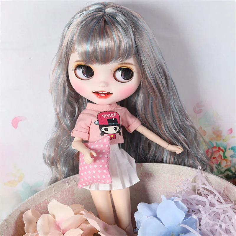 Кукла Blyth ICY DBS для серии No.BL6227/2023 серебряная микс синие волосы резные губы улыбка матовое лицо шарнирное тело