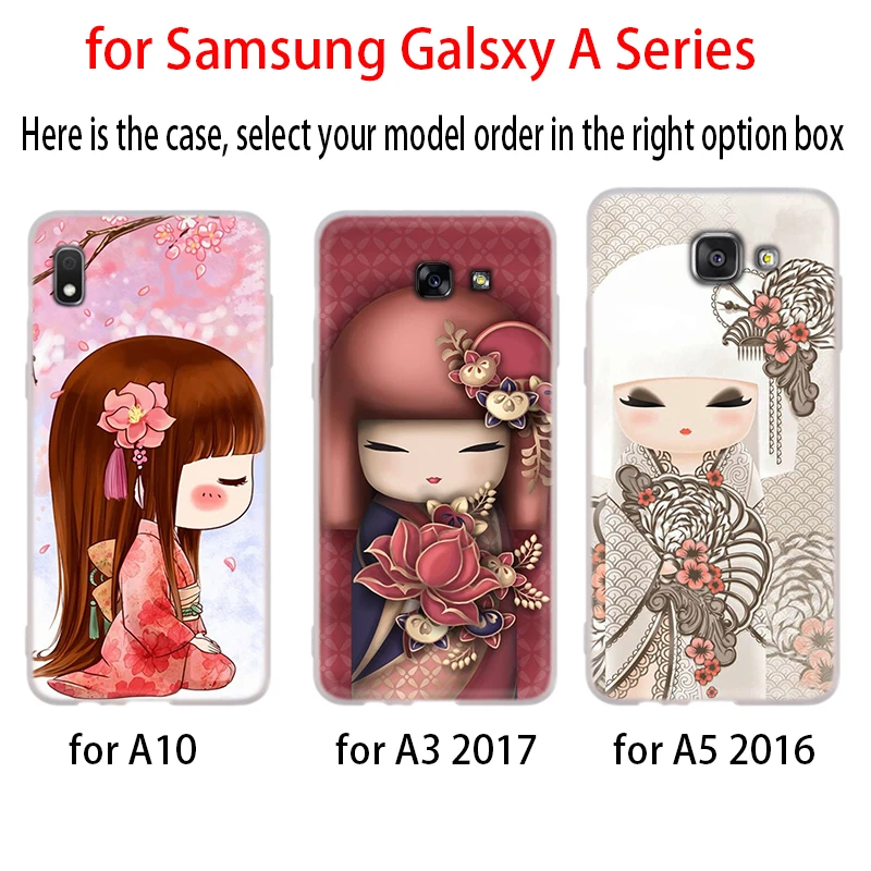 Case For Samsung A32 A52 A72 A12 A42 5g A21S A50 A51 A3 A5 A6 A7 A8 Plus 2018 2017 Cover kawaii Japanese Kokeshi Doll | Мобильные