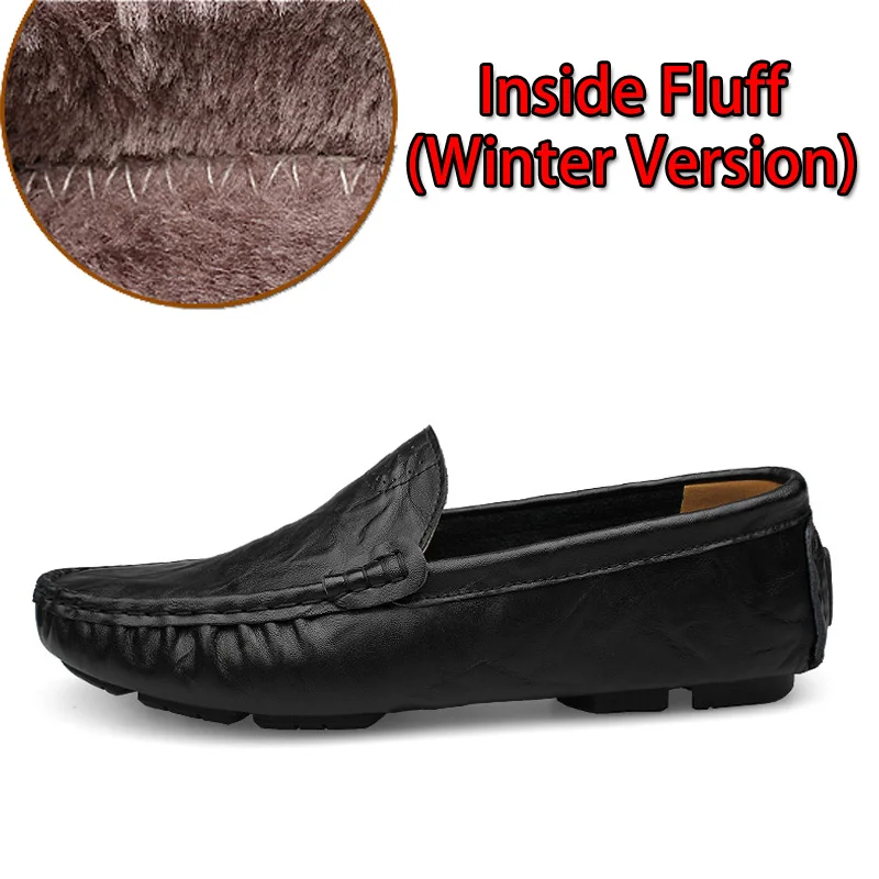 Black Fluff GLAZOV Мужская обувь из высококачественной натуральной кожи Мягкие Мокасины, лоферы, модная брендовая мужская обувь на плоской подошве, удобная обувь для вождения Большие размеры 36-50 - Цвет: Black Fluff