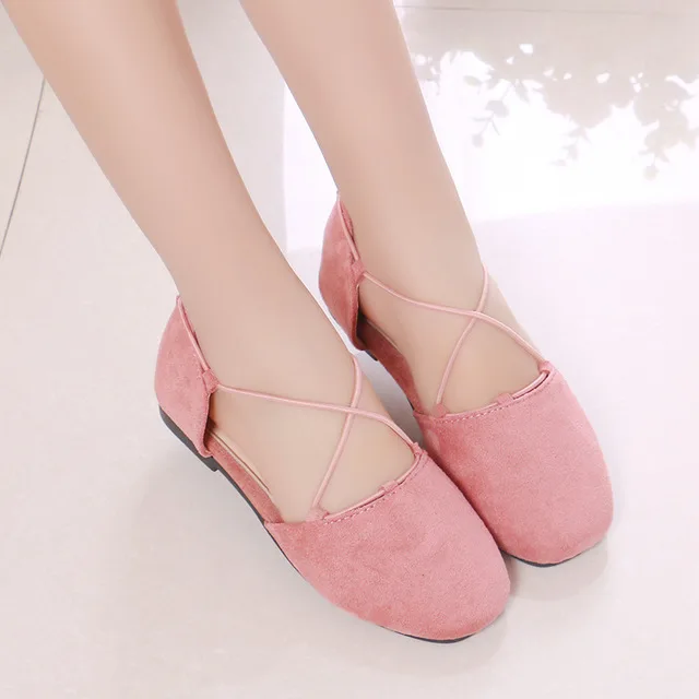

Mumoresip Spring Autumn Kids Shoes For Girls Candy Color Flock Fabric Children's Flats Cross-tied Shoes Princess Wedding Shoes