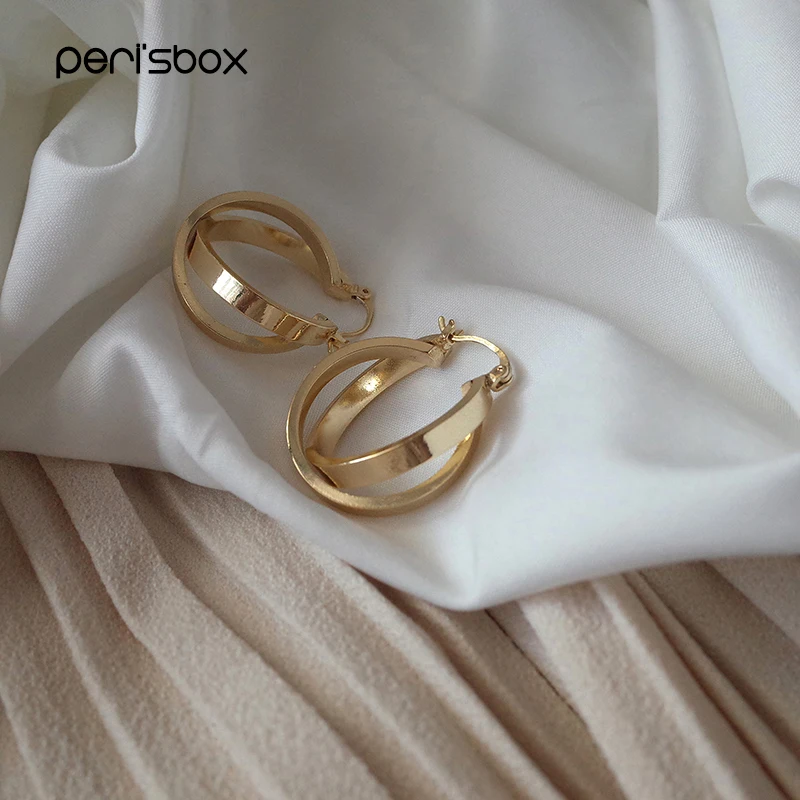 

Peri'sBox Gold Sliver Color Double Hoops Earrings for Women Delicate Minimalist Hoop Earrings Geometrical Round Circle Earrings