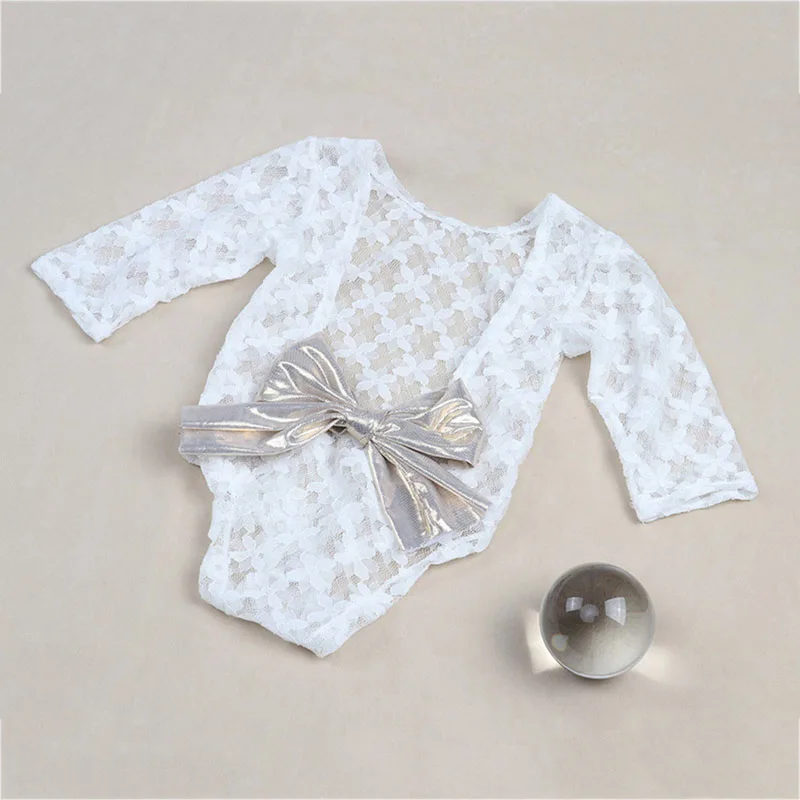Белый кружевной комбинезон с бантом для новорожденных девочек Детский | Мать и