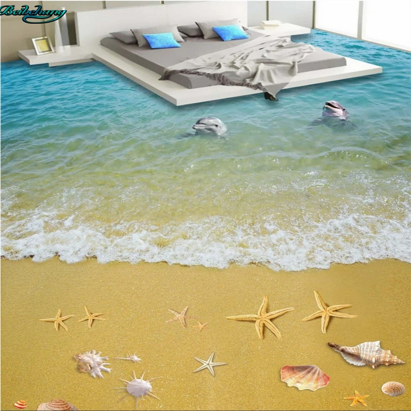 

beibehang Large custom blue sea clear sea water beach wave spray 3D ocean dolphin sea floor decoration painting