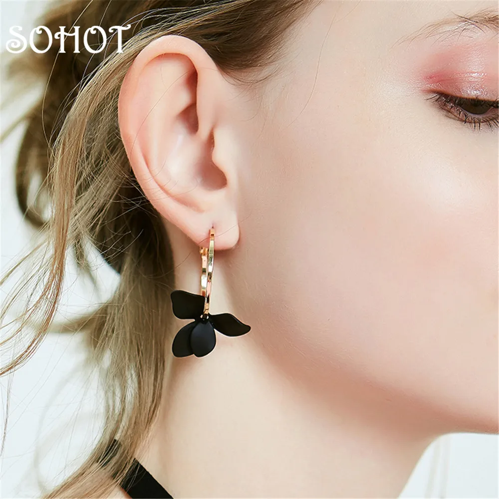 SOHOT 2018 классические круглые Женские Романтические серьги кольца милые цветы