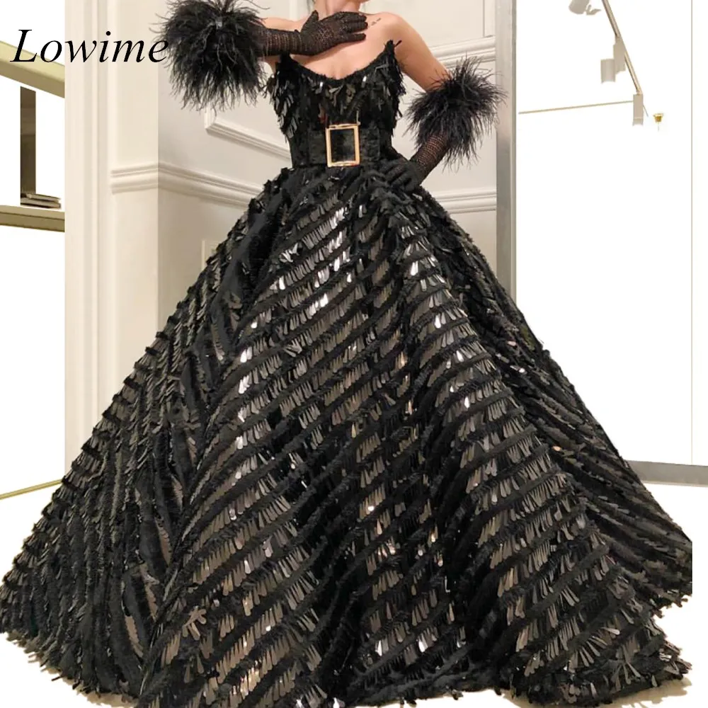 

New Luxury Black Sexy Celebrity Dresses 2019 A-Line Strapless Sleeveless Zipper Back Red Carpet Gowns With Sashes robe de soiree
