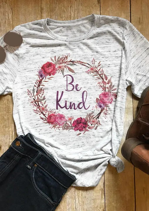 Женская футболка с цветочным принтом Be Kind летняя коротким рукавом эстетическая в