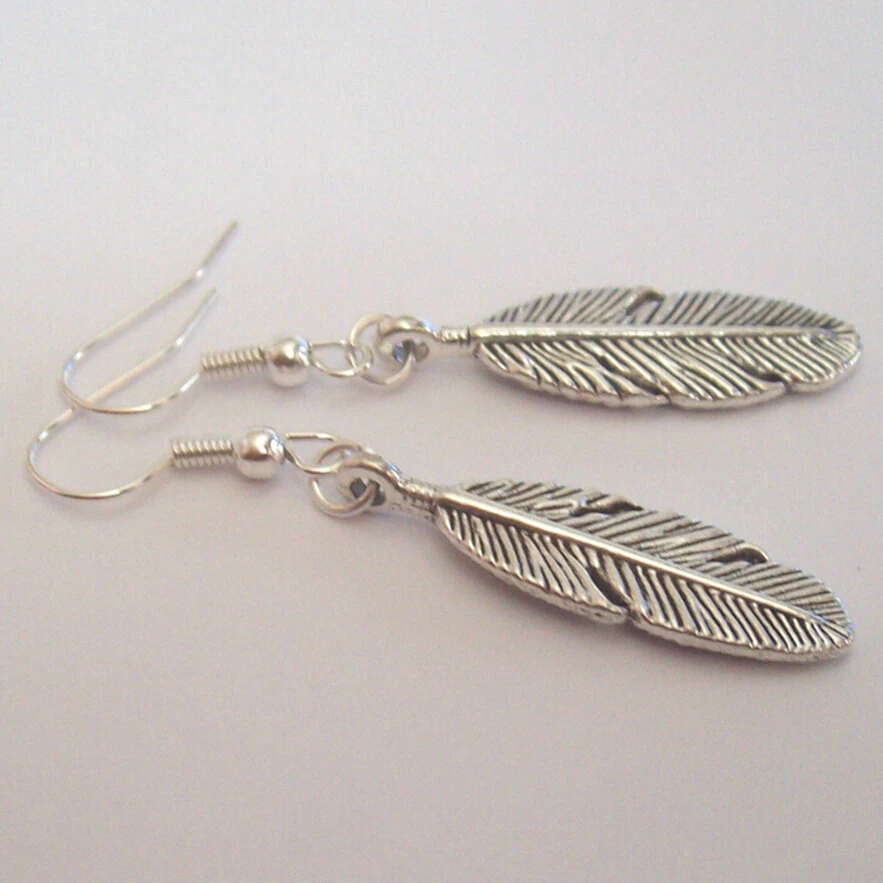 

HOT !!! Fashion Jewelry Earrings Feathers Charm Drop Earrings Pendant Tibetan silver for woman gift -16