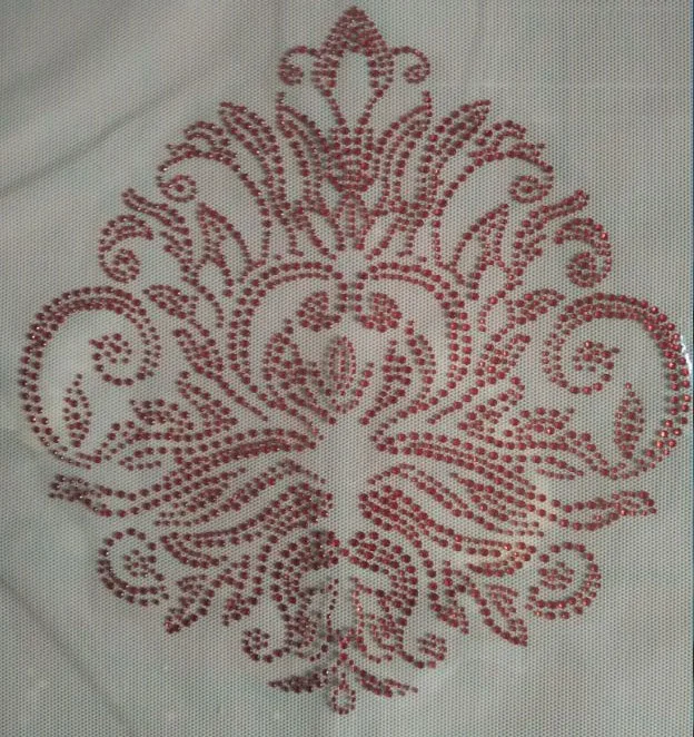 

2pc/lot Big red flower rhinestones motif hot fix rhinestone transfer motifs iron on transfer patches applique for shirt