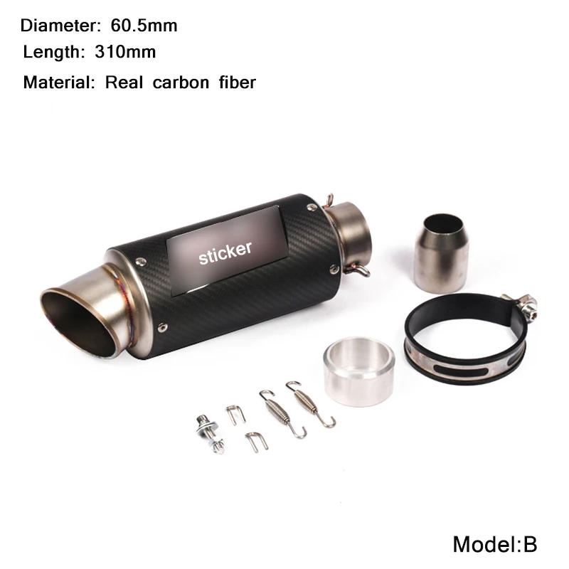 270mm/310mm/370mm/470mm Motorcycle Silencer System Tail Silp on for 60.5mm Motorbike Carbon Fiber Exhaust Muffler Pipe
