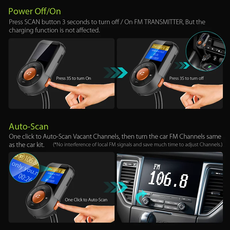 Bluetooth FM трансмиттер VANJEW BT76 беспроводной радиоадаптер автомобильный комплект