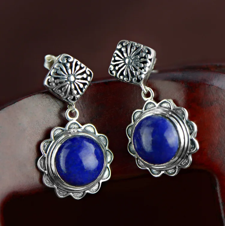 

Женские серьги-подвески из серебра 100% пробы с натуральными камнями лазурита