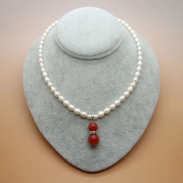 

Eternal wedding Women Gift word 925 Sterling real 5-6 mm pearl stone Pendant Necklace and calabash genuine going shipping