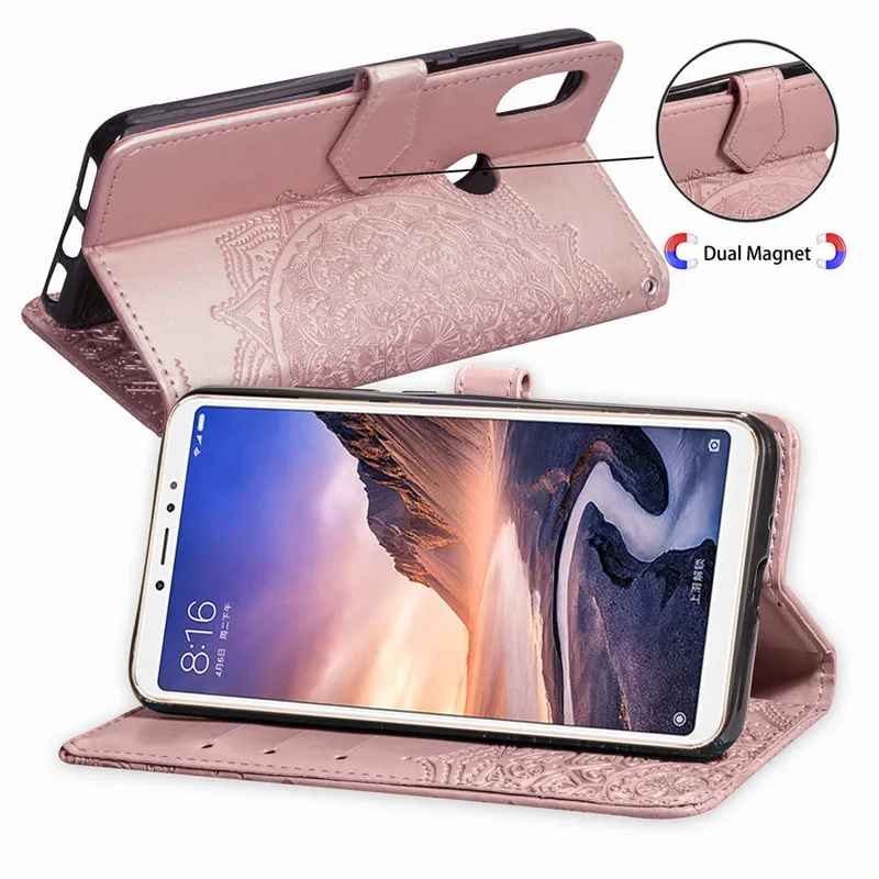 WeeYRN Винтаж 3D тиснением Мандала Цветок Кожаный чехол чехлы на Xiaomi Mi A2 lite Роскошный кошелек флип чехол на Xiaomi Mi MAX 3 Poco F1 на сяоми ксиоми ми а2 Лайт макс 3 Поко F1 чехол книжка
