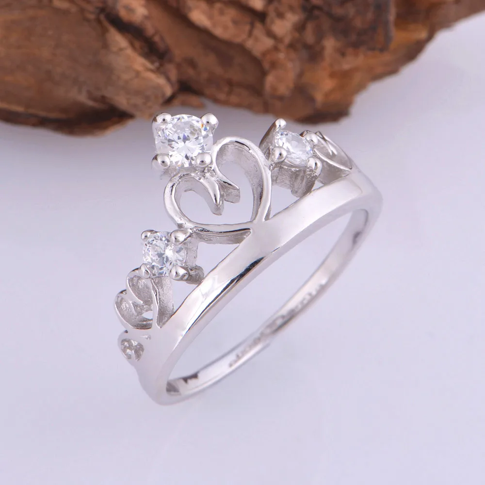 Almei Кольца для Женщин Обручальное Кольцо Корона Anello CZ Циркон Серебряные