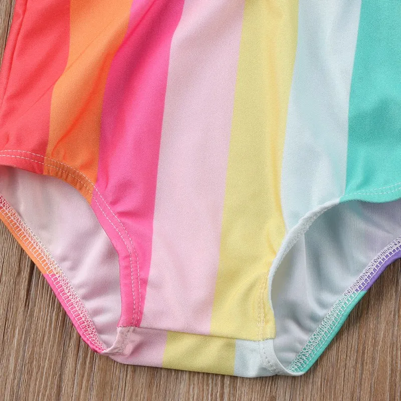 2018 милый детский купальник без рукавов в полоску с радужным бантом для маленьких