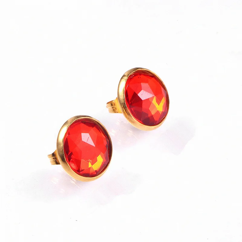 Red zircon ear studs geometric round women's allergy resistant fashion jewelry wholesale | Украшения и аксессуары