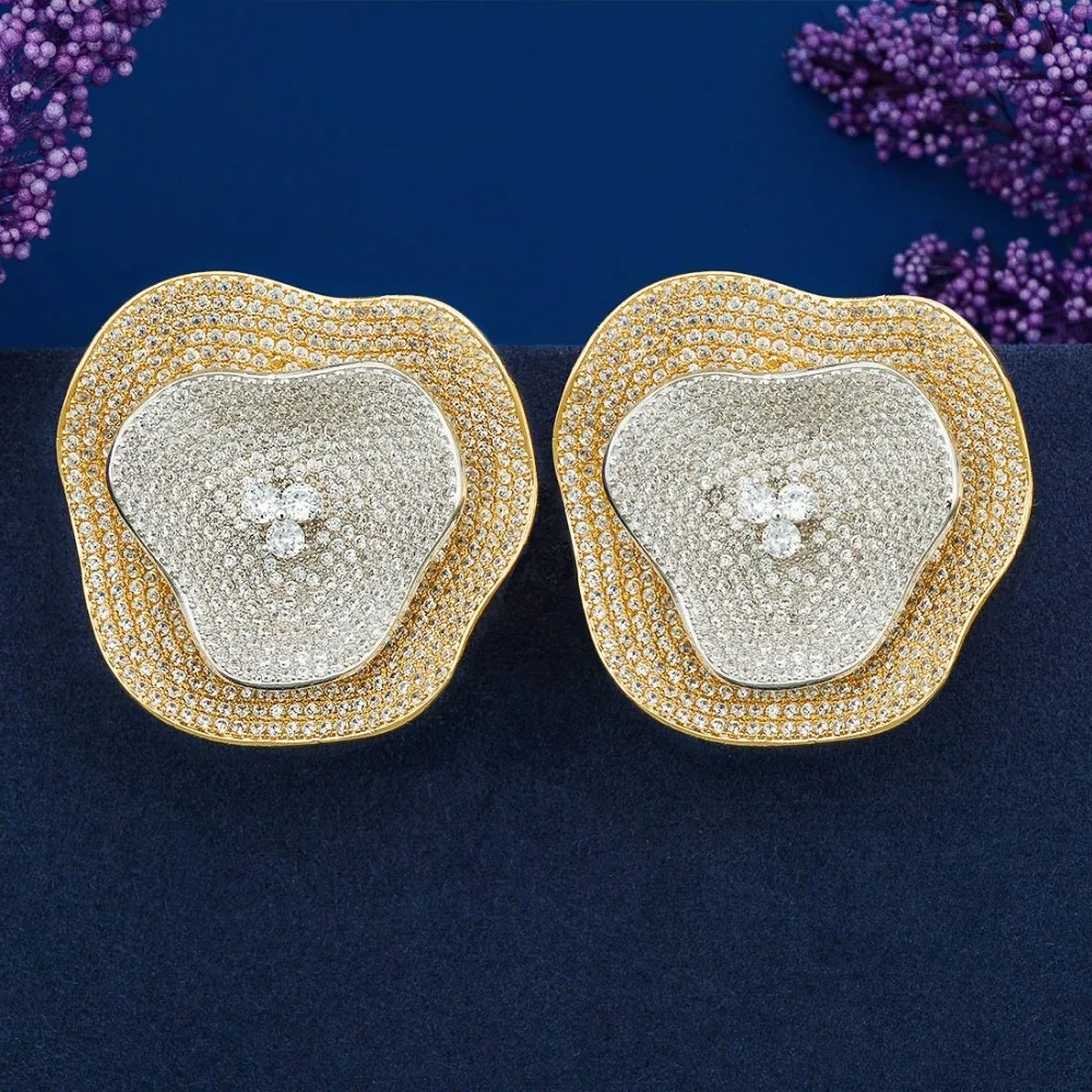 

ModemAngel Gorgeous African Dubai Cubic Zirconia Setting Luxury Brand Big Flower Earring for Women Wedding Party