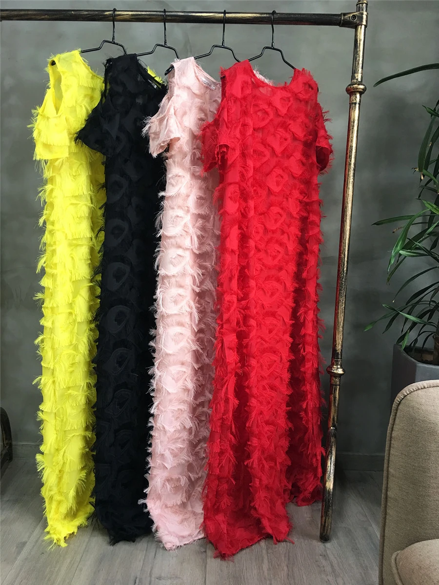 

BAIBAZIN New African Dresses for Women Fashion Women's Round Neck Off-the-shoulder Short-sleeved Special Fur Fabric Loose Dress
