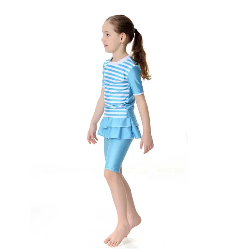 

2021 Girls Swimsuit Two Piece Swimwear 8-12 Years Arab Islam Beach Wear Swim Suits Burkinis Surf Pants